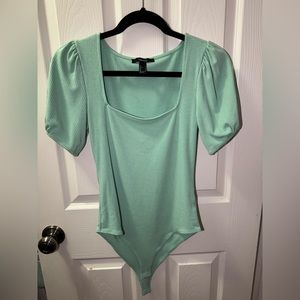 Mint green puffed sleeve bodysuit